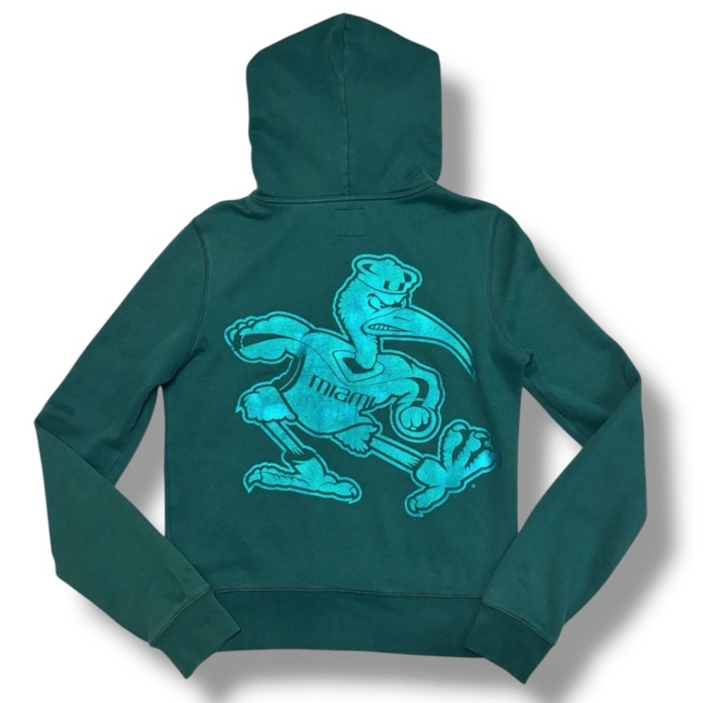 PINK VS Green University of Miami Hurricanes Iridescent Logo Zip Front Hoodie6